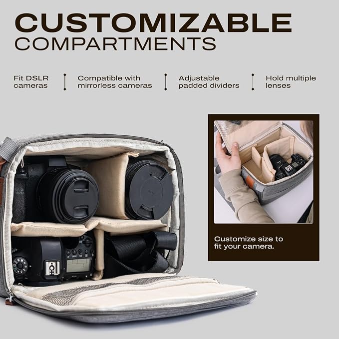 Camera Bag for Digital DSLR SLR, Protection, Waterproof Mirrorless Small Camera Bag, Camera Lens Case, Travel Organizer Camera Insert for Backpack, Gray Color - Image 2