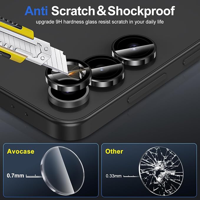 for Samsung Galaxy S24 Camera Lens Protector, Individual Metal Ring Tempered Glass Lens Cover, [Strong Adsorption] Scratch Resistant Ultra-Thin HD Clear Lens Cover, 1 Set-Black Ring - Image 3