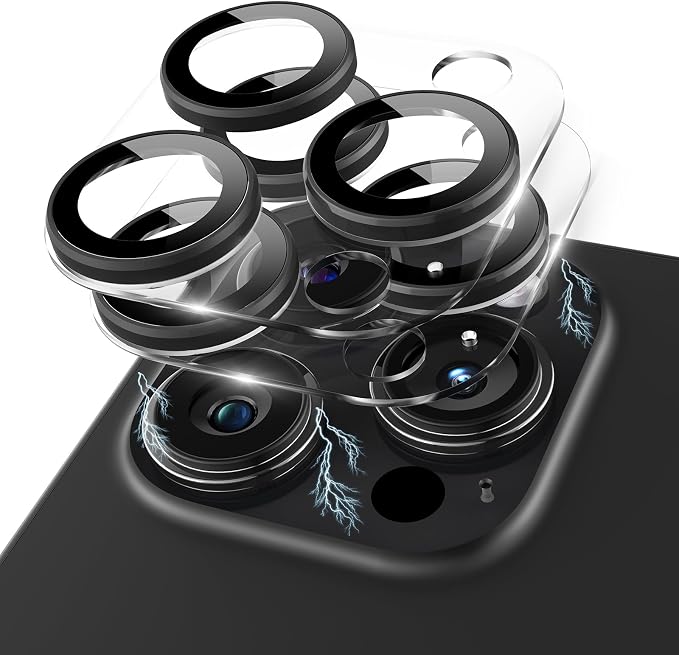 Compatible for iPhone 16 Pro Max/iPhone 16 Pro/iPhone 14 Pro/iPhone 14 Pro Max Camera Lens Protector, Clear 9H Tempered Glass Screen Camera Cover Black+Black by KANOSAN