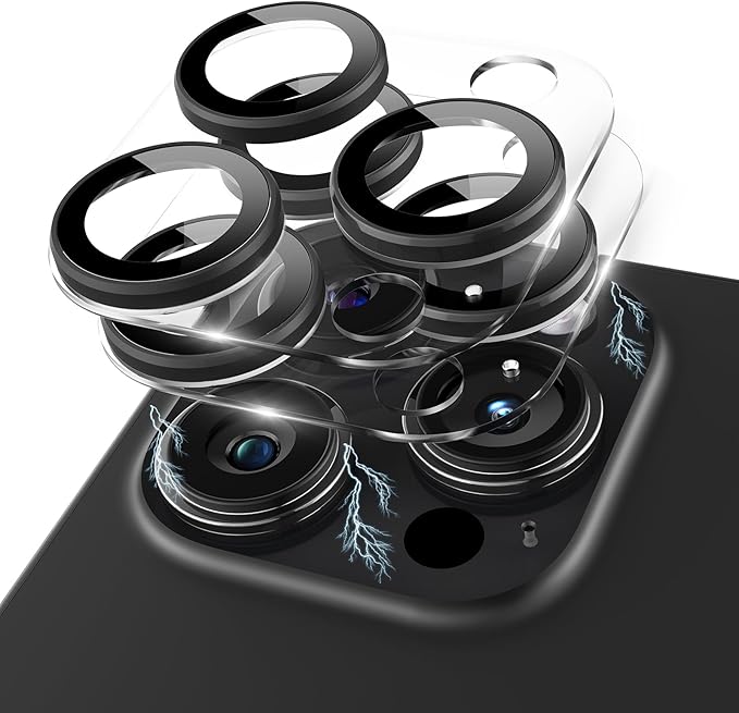 Compatible for iPhone 15 Pro/iPhone 15 Pro Max Camera Lens Protector, Clear Acrylic Plus Aluminium Alloy Ring 9H Tempered Glass Screen Camera Cover, Black+Black by KANOSAN