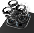 Compatible for iPhone 15 Pro/iPhone 15 Pro Max Camera Lens Protector, Clear Acrylic Plus Aluminium Alloy Ring 9H Tempered Glass Screen Camera Cover, Black+Black by KANOSAN