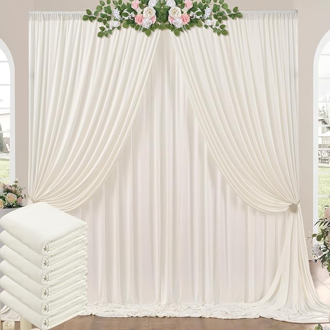 30ft x 10ft Wrinkle Free Ivory Backdrop Curtains for Parties, 6 Panels 5x10ft Polyester Photo Backdrop Drapes for Wedding Birthday Photography Background Baby Shower by ENJOYYOURPARTY