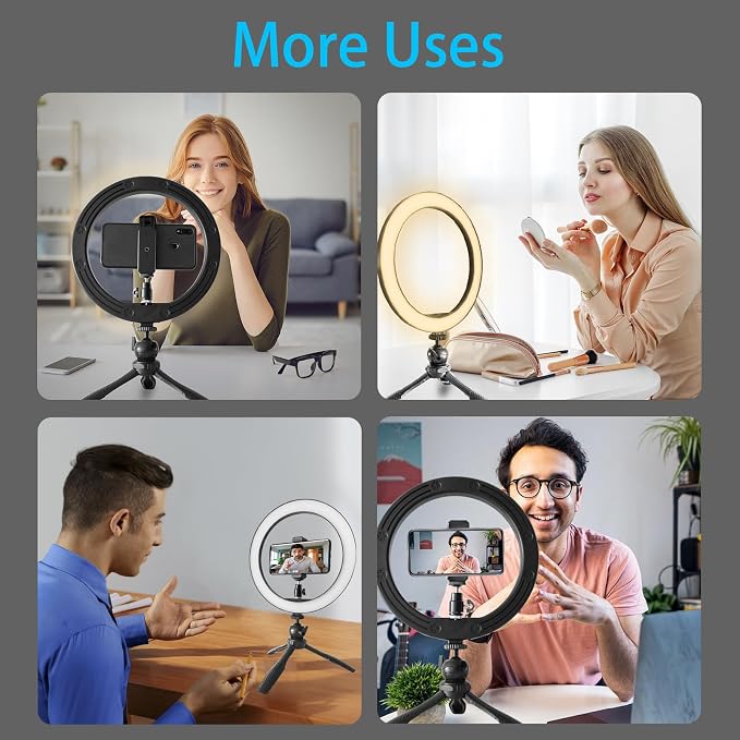 10" Desk Ring Light with Stable Tripod & Phone Holder, 120 LEDs 5-Color 10-Level Dimmable, Wireless Bluetooth Remote, Phone Selfie Light for Desk/Zoom/YouTube/TikTok - Image 10