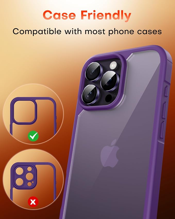 TOCOL for iPhone 14 Pro Max Camera Lens Protector/iPhone 14 Pro Camera Lens Protector Tempered Glass HD Individual Scratch Resistant Cover Accessories Case Friendly 2 Pack（Purple） - Image 7