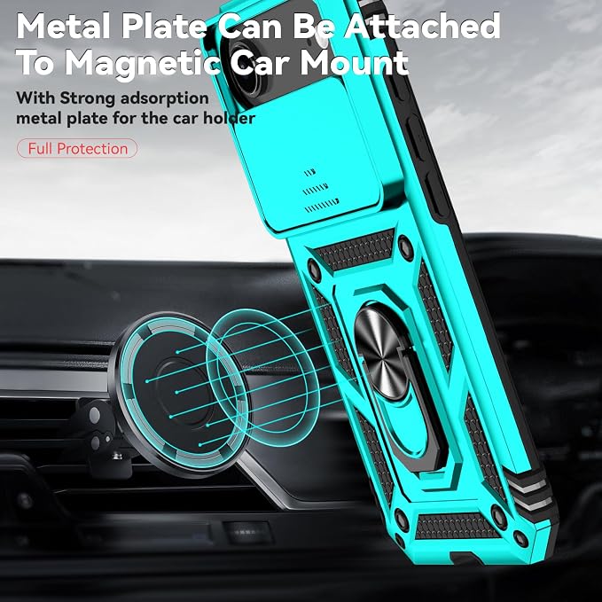 SunStory Phone Case for iPhone Air Case with HD Screen Protector & Slide Camera Cover & Rotated Ring Kickstand, [Military-Grade] Phone Case for iPhone 17 Air, Teal - Image 5