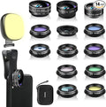 Godefa Phone Camera Lens Kit, 14 in 1 Lenses with Selfie Light for iPhone 14 13 12 11 Xs X Pro Samsung and Other Andriod Smartphone, Universal Clip on Wide Angle+Macro+ Fisheye Camera Lenses by Godefa