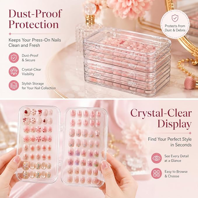 Tri-Fold Press On Nail Organizer Case | 4-Page Portable Storage Box for Fake Nails, Clear PET Plastic Travel Holder (6×3.2×1.8 inch) - Image 3