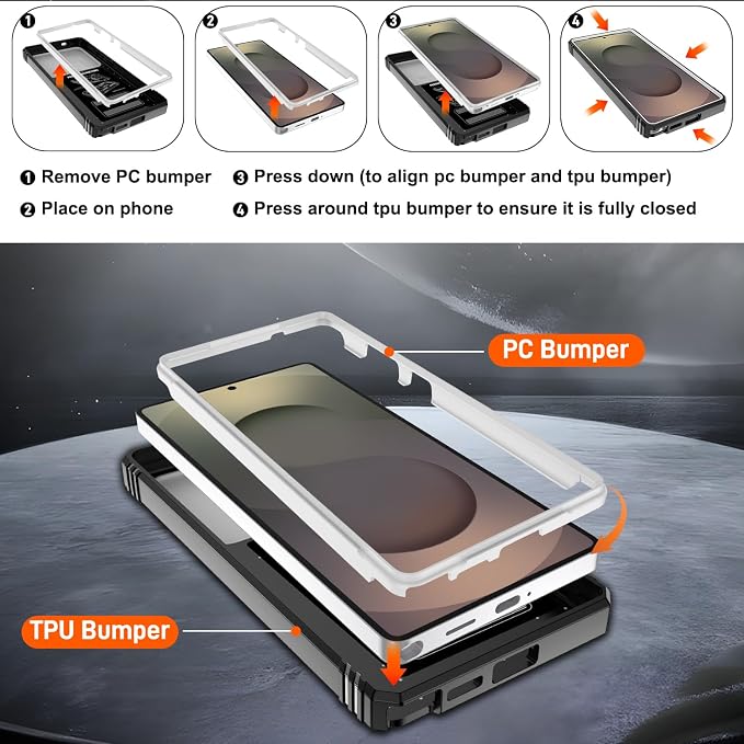 Gritup Fit for Samsung Galaxy S25 Ultra Case with Slide Camera Cover | 2 Pcs Screen Protector, Build in 360° Rotating Ring Kickstand, Military Grade Protective Phone Case, White+Black - Image 4