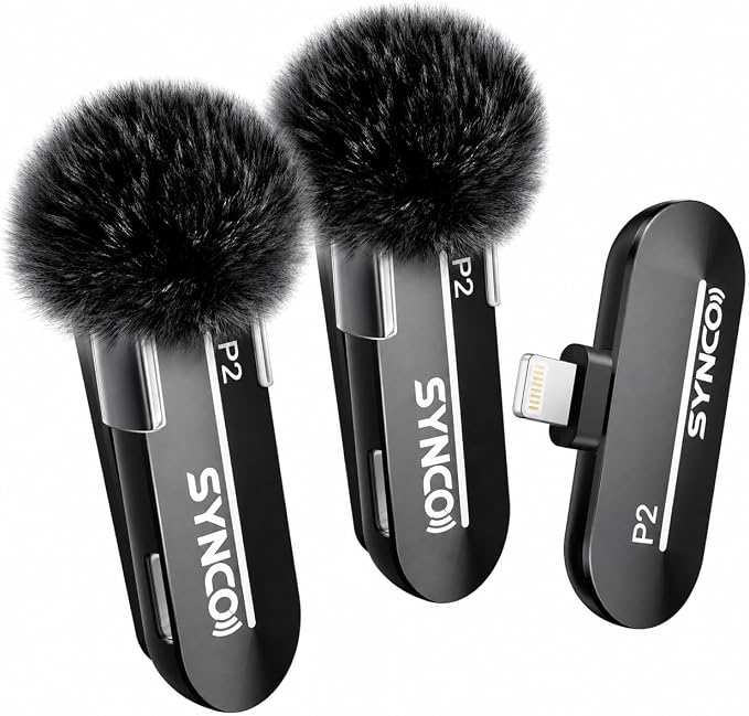 SYNCO Wireless Microphone for iPhone, Mini Clip-On Lapel Mic with Noise Cancellation, 150m Transmission Range, External Mic for Vlogging, TikTok, YouTube, Compatible with iOS Devices by SYNCO
