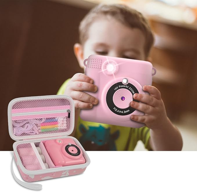 Kids Film Camera Case, Travel Storage Bag for Girls Boys | for ESOXOFFORE for Dylanto for Anchioo for WEEFUN for GKTZ for Amzelas for Mafiti, Mesh Pocket, Wrist Strap, Pink Rabbit - Image 7