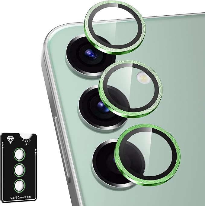 for Samsung Galaxy S24 FE Camera Lens Protector, Individual Metal Ring Tempered Glass Lens Cover, [Strong Adsorption] Scratch Resistant Ultra-Thin HD Clear Lens Cover, 1 Set-Green by Btscase