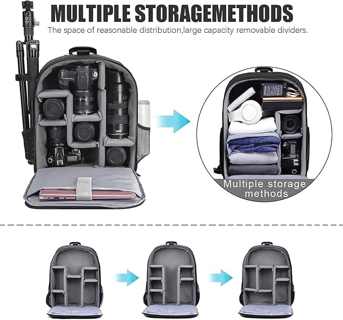 CADeN Camera Backpack Bag Professional for DSLR/SLR Mirrorless Camera Waterproof, Camera Case Compatible for Sony Canon Nikon Camera and Lens Tripod Accessories (Large, 5.0 Black) - Image 3