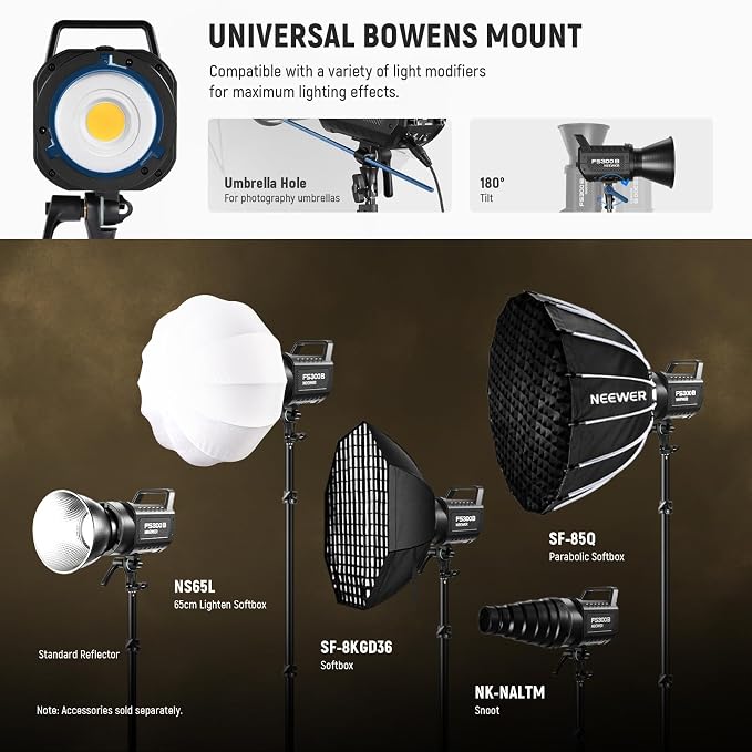 NEEWER FS300B 300W LED Studio Video Light, Bi Color COB Continuous Lighting with 2.4G/APP Control 44500Lux/1m 2700K-6500K CRI97+, 12 Scenes, Bowens Mount Spotlight for Photography Recording Streaming - Image 8