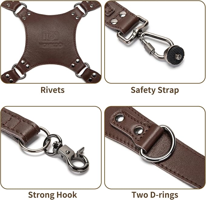 Dual Camera Harness Leather Camera Straps for Photographers for DSLR/SLR | Camera Holster Camera Harness for Photographers Leather Harness Camera Belt Spider Holster Camera Belt Camera Neck Strap - Image 5