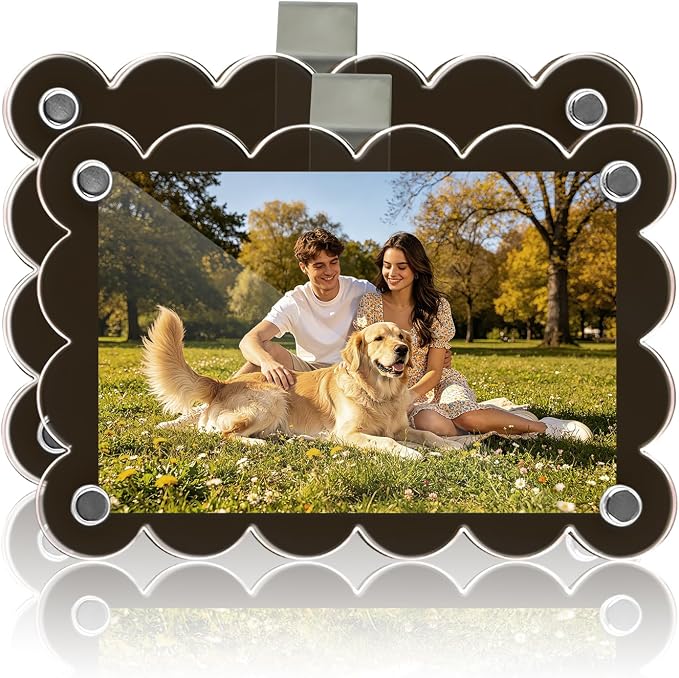 Nirvany 2Pcs Magnetic Car Visor Photo Holder, Scalloped Brown, 2.4 x 3.5 in | Clear Acrylic Car Picture Frame, Personalized Picture Frame Clip for Sun Visor, For Family, Pets, Travel Photos by Nirvany-MakeACoolLifeForU
