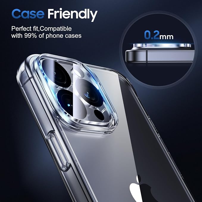 UniqueMe for 3 Pack iPhone 16 Pro/iPhone 16 Pro Max Camera Lens Protector | Drop Protection, Case Friendly, 9H Tempered Glass, Camera Cover Screen, Update New Version - Image 6
