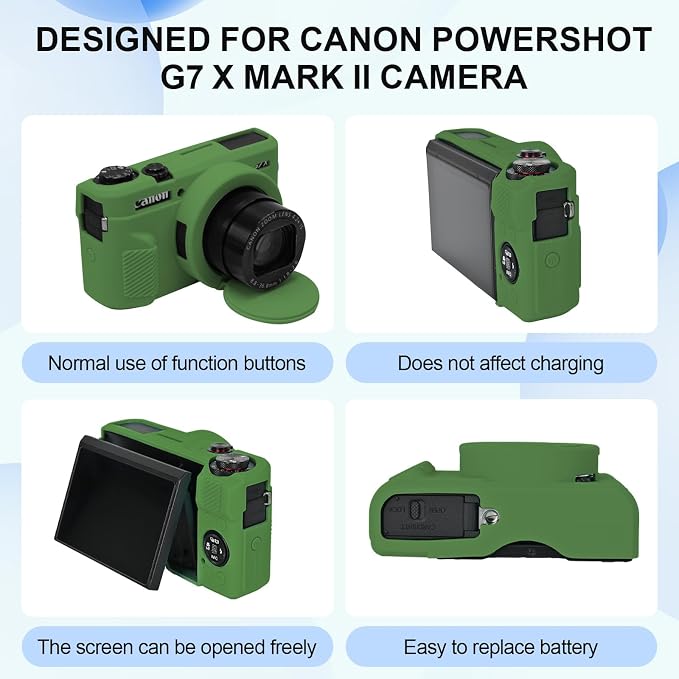 Case with Removable Lens Cover for Canon G7X Mark II/G7XII Camera(Green) | Soft Silicone Camera Protective Case,Slim Fit,Anti-Scratch,Dustproof,Shockproof,Camera Accessories,For Travel,Daily Use - Image 3
