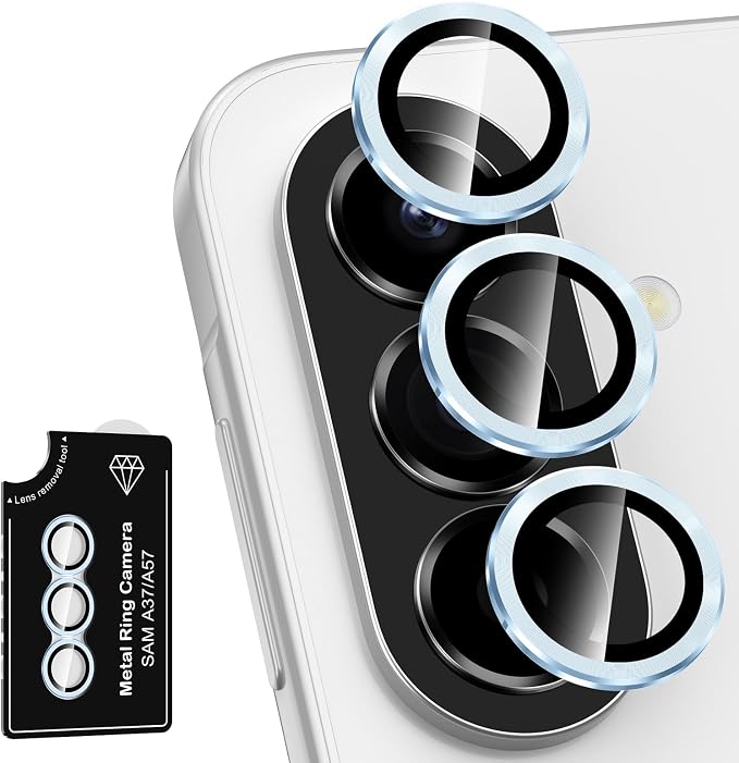for Samsung Galaxy A37/A57 Camera Lens Protector, Individual Metal Ring Tempered Glass Lens Cover, [Strong Adsorption] Scratch Resistant Ultra-Thin HD Clear Lens Cover, 1 Set-Blue by Btscase