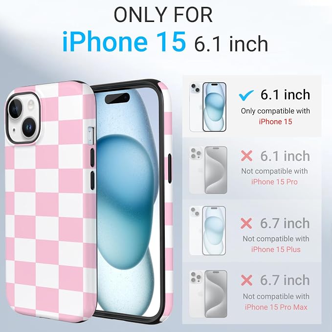 TPU Phone Case for iPhone 15, MagSafe Wireless Charging Compatible, Shockproof Slim Fit Protective Cover with Anti-Yellowing & Raised Camera Protection (Plaid 4, iPhone 15) - Image 2