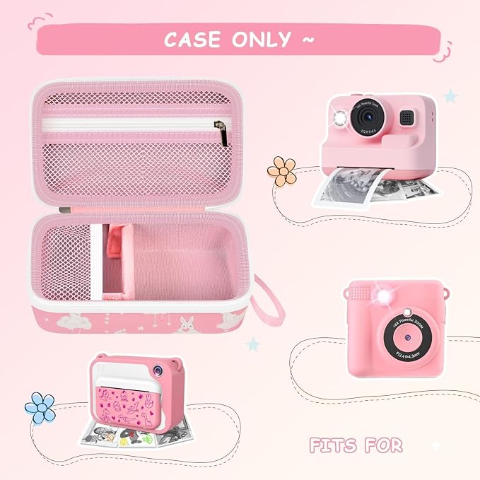 Kids Instant Print Camera Case & 3 Rolls for DYLANTO for ESOXOFFORE | Portable Digital Camera Case for ETIKEZ for YTETCN for DUDUDRAGON with Pocket for Accessories (Box Only)-Pink Rabbit - Image 2