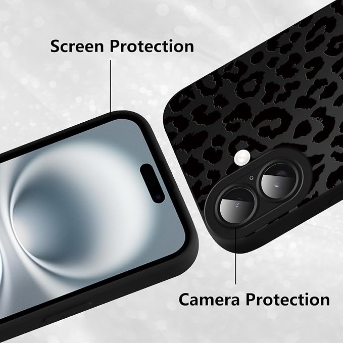 Cute Black Cheetah Print Phone Case for iPhone 16 Plus 6.7" | Aesthetic Leopard Pattern Design Cover Full Camera Lens Protective Shockproof Soft Slim TPU Funda for Men Women Girls - Image 5
