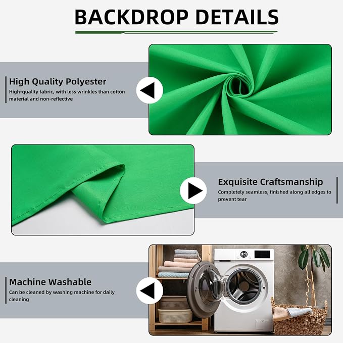 Green Screen Chromakey Streaming Backdrop Curtain, 5x10FT | Multipurpose Photography for Gaming Studio Photoshoot Christmas Party Video Recording Non-Reflective Easy Setup High Density - Image 2