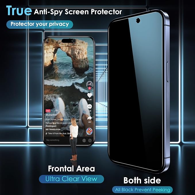 YMHML 2 Pack for iPhone 15 Pro/iPhone 16 / iPhone 15 Privacy Screen Protector Tempered Glass, Anti Spy Case Friendly Private Film Accessories - Image 2