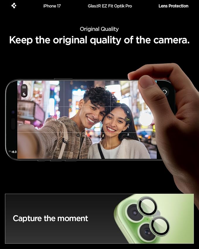 Spigen Camera Lens Protector for iPhone 17 (16 Plus/16) - Sage | GlasTR EZ Fit Optik Pro, 9H+ Tempered glass, Scratch resistant, Auto-align tray, Case-friendly, Original Photo Quality, 2Pack - Image 3