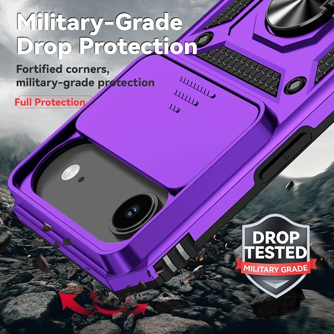 SunStory Phone Case for iPhone Air Case with HD Screen Protector & Slide Camera Cover & Rotated Ring Kickstand, [Military-Grade] Phone Case for iPhone 17 Air, Purple - Image 6