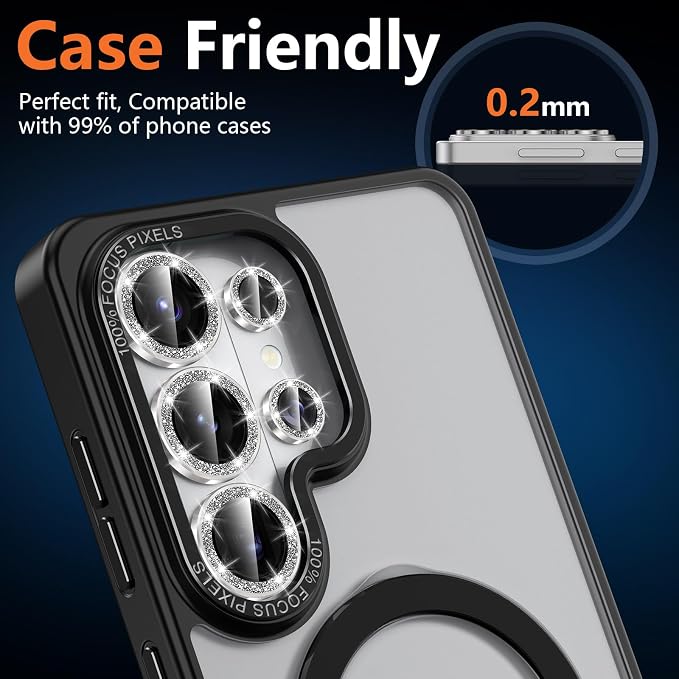 for Samsung Galaxy S26 Ultra Camera Lens Protector, Individual Metal Ring Tempered Glass Lens Cover, [Strong Adsorption] Scratch Resistant Ultra-Thin HD Clear Lens Cover, 1 Set-Gray Sparkly - Image 6