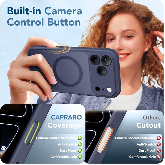CAPRARO for iPhone 17 Pro Case, Compatible with MagSafe | Upgraded [Full Camera Protection] Protective Translucent Matte Women Girl Magnetic Phone Case Cover, Dark Blue - Image 5