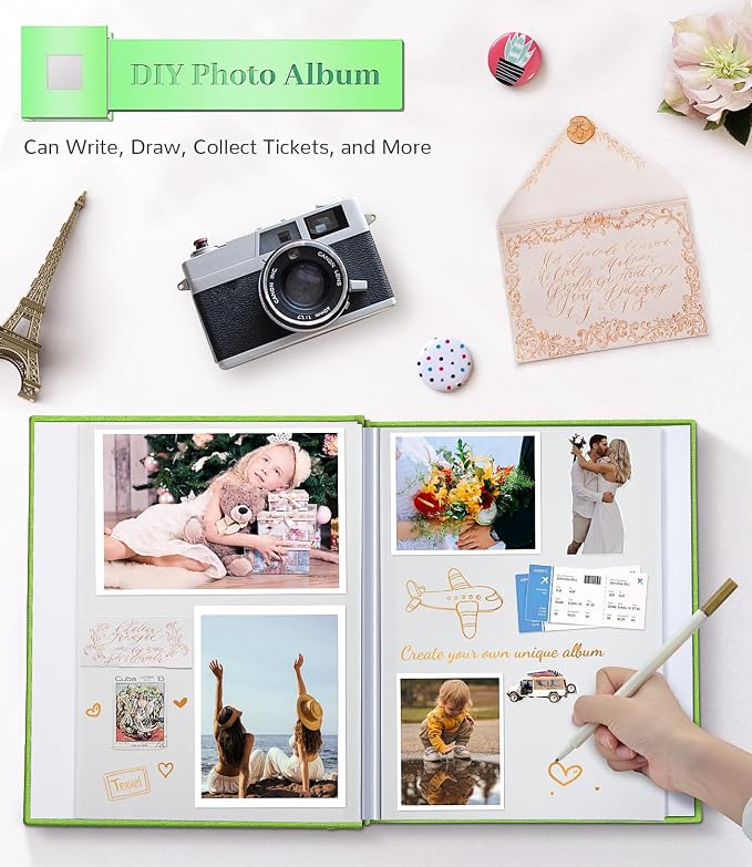 Artfeel Photo Album Self Adhesive Scrapbook Album for 3x5 4x6 5x7 8x10 Pictures,60 Pages Linen Cover with Display Window DIY Photo Book,Ideal Gifts for Family Travel Wedding Baby - Image 4