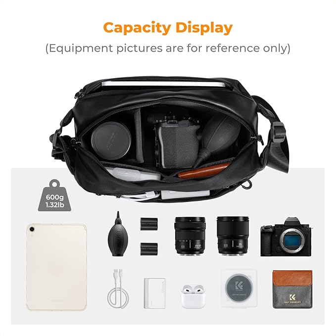 K&F CONCEPT 2 in 1 Camera Sling Bag, Everyday Shoulder Bag | Multifunction Photography Compact Crossbody DSLR Portable Bag, Compatible for Canon/Nikon/Sony, BS01 - Image 2