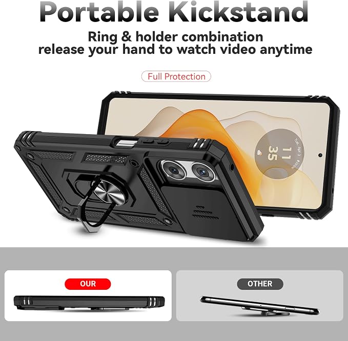 for Motorola Moto G 2025 / Moto G 2026 / Moto G Play 2026 Case, with Slide Camera Cover HD Screen Protector [Military Grade 16ft. Drop Tested] Ring Holder Kickstand Protective Phone Case, Black - Image 7