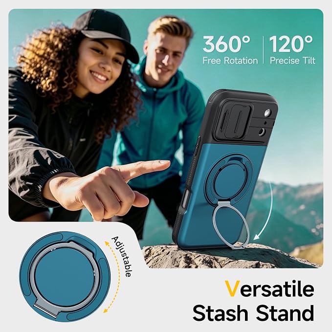 for iPhone 17 Pro Wallet Case with Card Holder Slide Camera Cover Ring Stand Kickstand Heavy Duty Protective Case with Screen Protector for iPhone 17 Pro (Blue) - Image 4