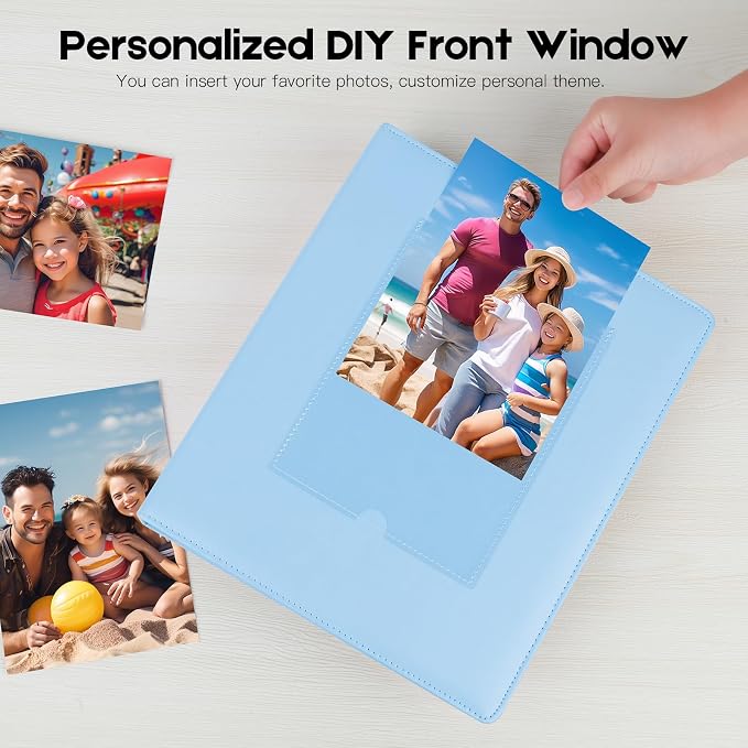 Aevdor 5x7 Photo Album, Holds 272 Photos, Leather Cover, Blue | Clear 5x7 Photo Pockets, Front Display Window, Family, Wedding, Birthday, Anniversary & Travel Memories - Image 3