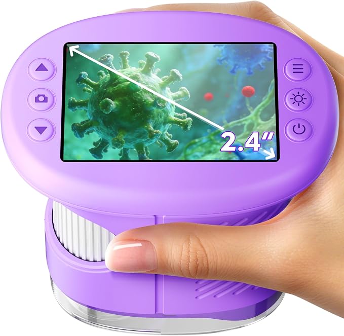 Odatay 2.4" 4K 1000X Digital Kids Microscope with 32G Card 12 Slides Purple | Long Distance Viewing, Portable Handheld Edu Gift Toys for Age 3-12, Exploring Bugs Plants at Home Classroom & Outdoor Travel by Odatay