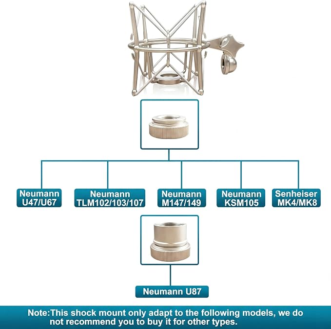 Spider Microphone Shock Mount Mic Holder - Anti Vibration Metal Spider Shockmount Compatible with Neumann U47 U67 U87 TLM102 TLM103 TLM107 M147 M149 Senheiser MK4 MK8 Condenser Microphones - Image 6