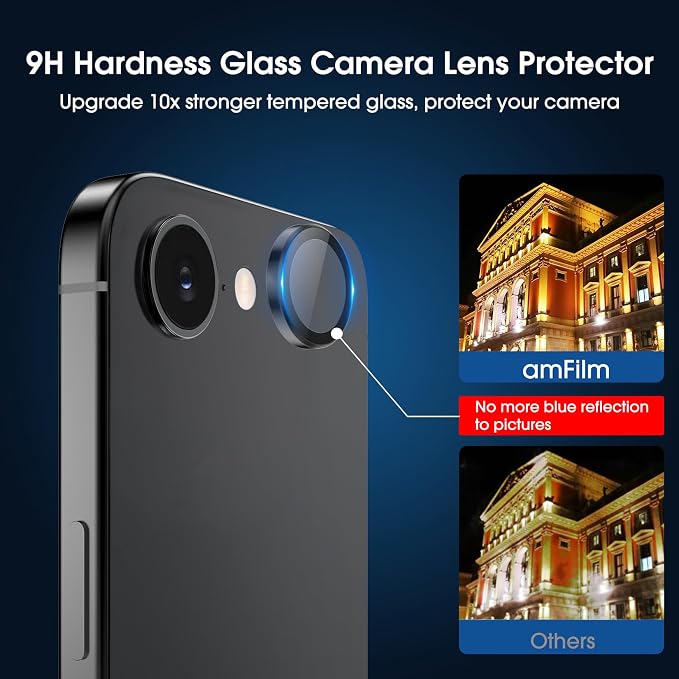 amFilm OneTouch for iPhone 17e / iPhone 16e Screen Protector Tempered Glass | Auto-Alignment, 30s Install, Bubble Free,Case Friendly,Scratch & Drop Protection, Camera Lens Protector[2+2 Pack] (16e-6.1'') - Image 7