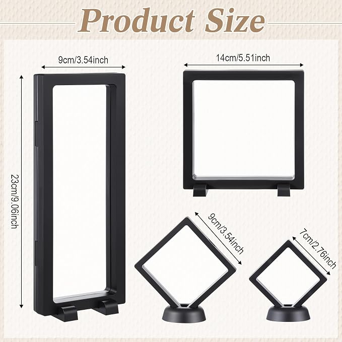 Harloon 12 Pcs 3D Floating Display Case, Black, 4 Size, Square | 3D Floating Frame for Challenge Coins, Medallions, Fossils, Gemstones, Jewelry, Collectibles Shadow Box Display Holder - Image 2
