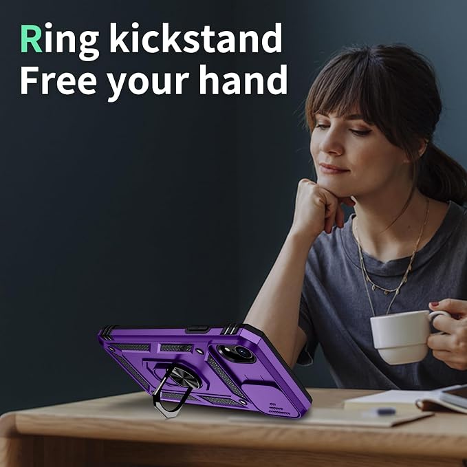 for iPhone XR Case with Camera Lens Cover, HD Screen Protector, 10 FT Military Grade Drop Protection, Magnetic Ring Holder Kickstand Protective Phone Case, Deep Purple - Image 5