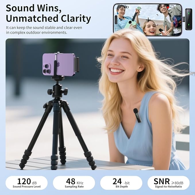 Microphone for iPhone & Android, Wireless Mini Microphone | Battery Display, Clear Voice, Noise Cancelling, Lavalier Mic for TikTok, YouTube & Interviews, Dual Mic - Image 4