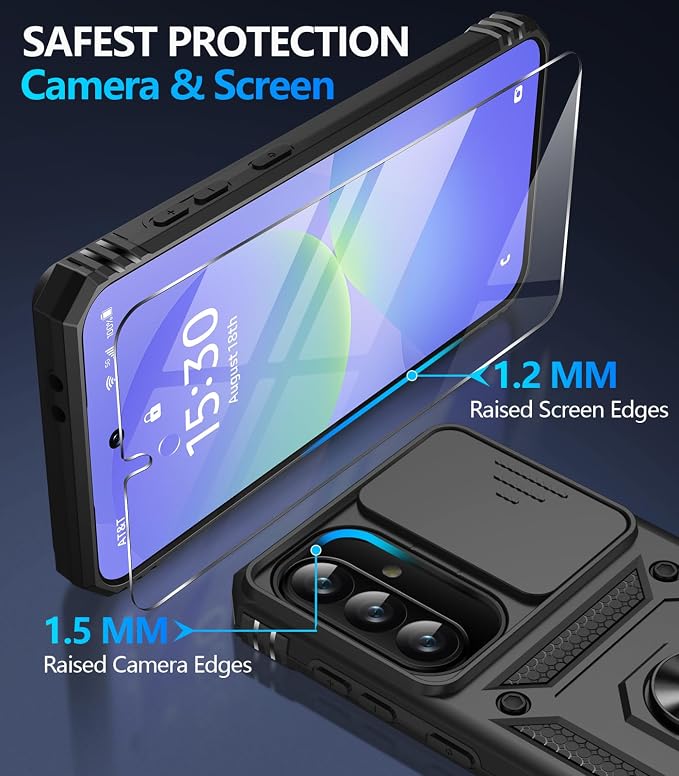 Taisairu for Samsung Galaxy A37 Case/A36 Case with Screen Protector & Slide Camera Lens Cover, Built-in Ring Stand Shockproof Protective Case for Samsung A37 5G Case/Samsung A36 5G Case (Black) - Image 7