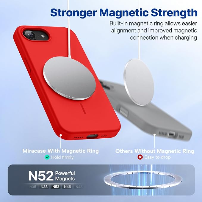 miracase Magnetic for iPhone 17e Case & iPhone 16e Case, [Soft Anti-Scratch Microfiber Lining], Compatible with MagSafe, Silicone Shockproof Protection Phone Case for iPhone 17e/16e, Red - Image 4