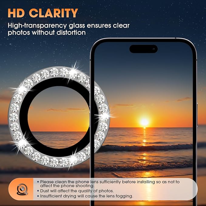 iPhone 16 Pro/16 Pro Max Camera Lens Protector Bling Diamond, Gray | Individual Metal, 9H Hardness, Scratch Resistant, Shockproof, Drop Protection, Case Friendly, Stylish Accessories - Image 3