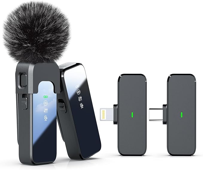 Wireless Lavalier Microphone, Lightning & USB-C Receivers, 18H | For iPhone Android PC, Noise Cancellation, 100ft Transmission, 18H Battery, Wireless Lapel Microphone for Video Recording by Rythflo