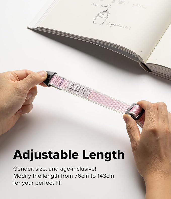 Ringke Phone Lanyard for iPhone 17 Pro Max and Most Smartphones [One-Touch Buckle] Shoulder Strap Adjustable Sturdy Universal Phone Crossbody Neck Lanyard for Travel Essentials - Stripe Pink - Image 5