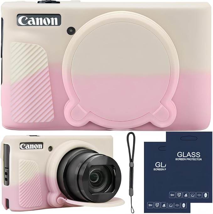 Camera Case for Canon PowerShot SX740/ SX730 Digital Camera, SX740 HS Case | Soft Silicone Protective Case Removable Lens Cover, Comes with 2 Screen Protectors and 1 Wrist Strap. (Beige-Pink) by SZHSYJY