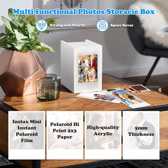 Acrylic Polaroid Picture Frame and Photo Storage Box With magnetic sliding cover for Instax Mini Polaroid Film, 2x3 Instax Frame, Wedding Guest Book Alternative for Reception Graduation Gift - Image 5