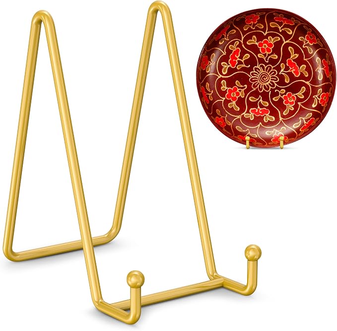 TR-LIFE Plate Stands for Display - 6 Inch Plate Holder Display Stand + Metal Frame Holder Stand for Picture, Decorative Plate, Photo Easel, Tabletop Art (Gold 2 Pack) by TR-LIFE